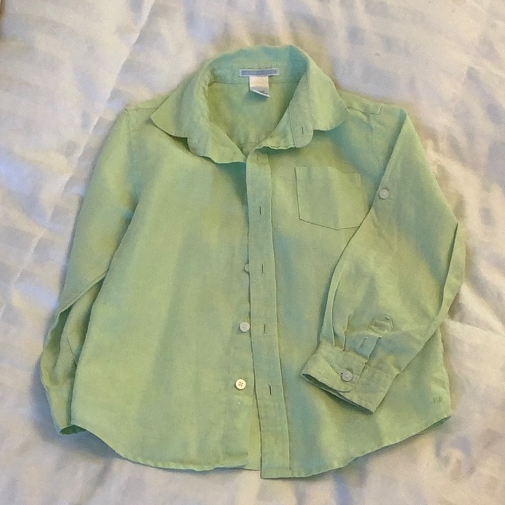 Pale green boys button down shirt.